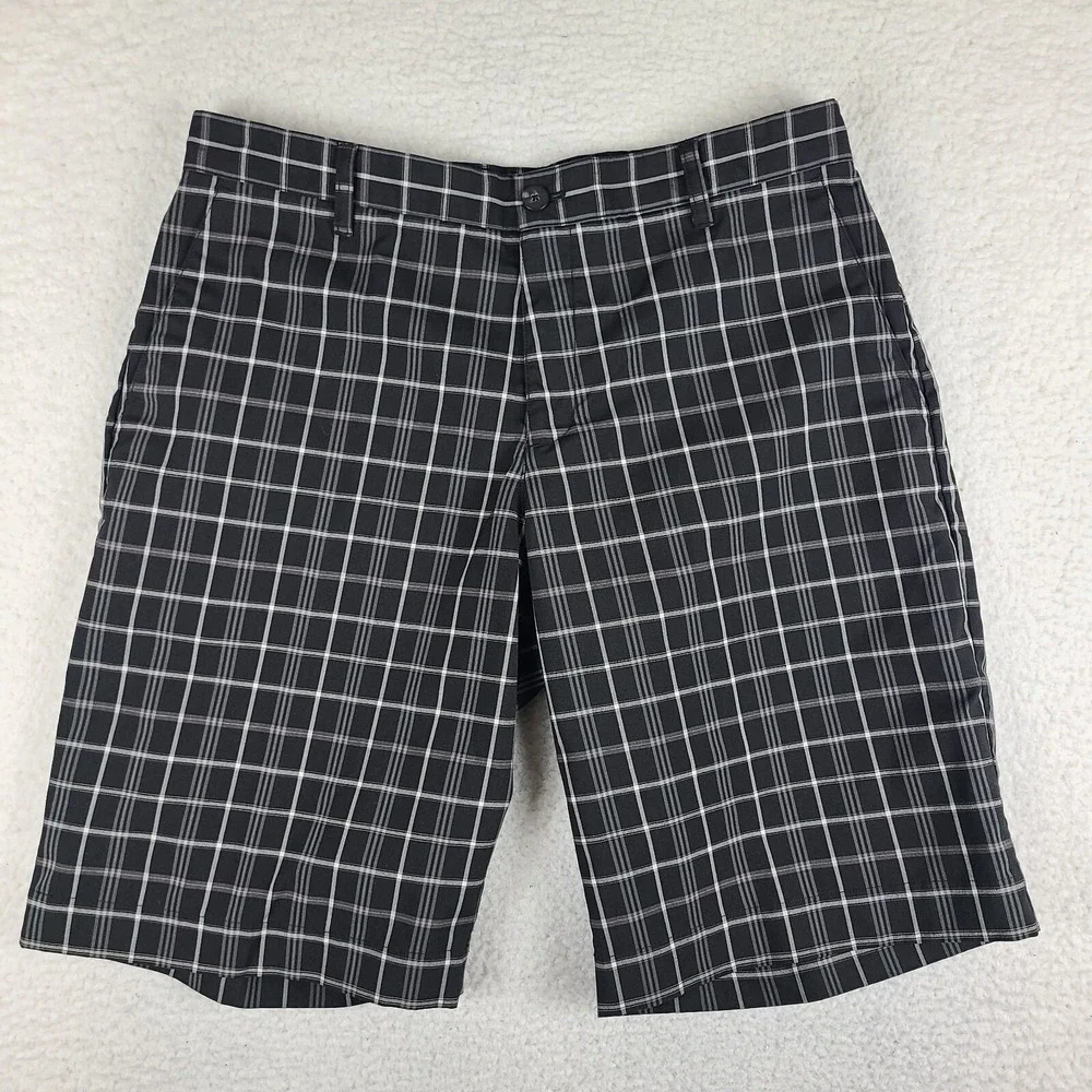 Adidas Shorts Mens 34 Black Gray Plaid 12